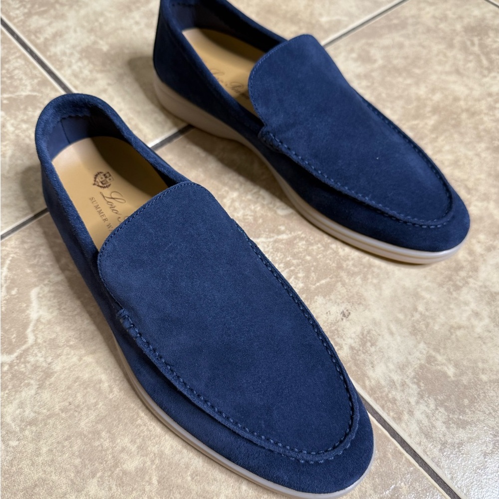 Loro Piana Summer Walk, Mens Navy Suede US Size 10, Used Amazing Condition